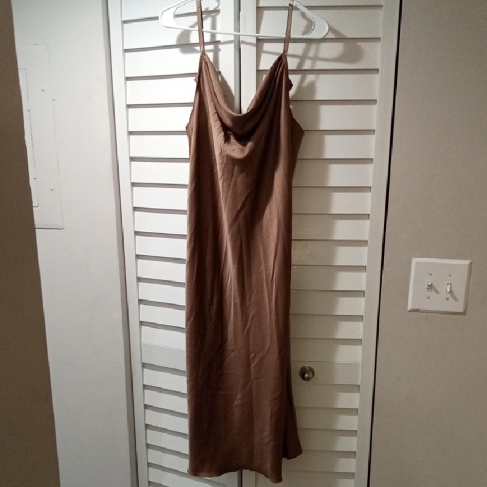 Bebe Brown Cowl Neck Sleeveless Midi Dress
